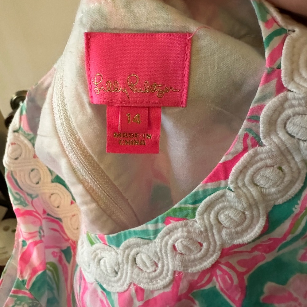 Girls Lilly Pulitzer Pink and Green Floral Dress - Picture 3 of 3